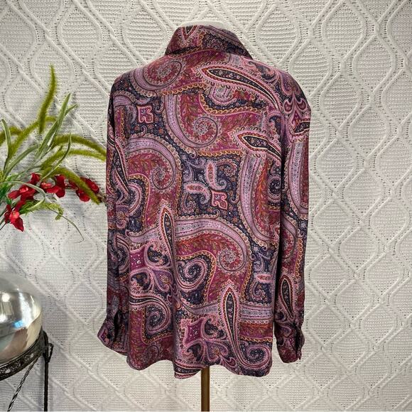 VTG SKETCHBOOK | Women's Button Down Paisley Blouse Purple 1X - Picture 2 of 8